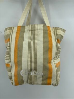 Aritzia Canvas Stripe Tote in Cream, Tan & Orange